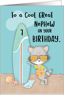 Age 7 Great Nephew Birthday Beach Funny Cool Raccoon in Sunglasses card