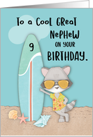 Age 9 Great Nephew Birthday Beach Funny Cool Raccoon in Sunglasses card