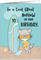 Age 10 Great Nephew Birthday Beach Funny Cool Raccoon in Sunglasses card