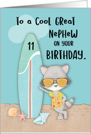 Age 11 Great Nephew Birthday Beach Funny Cool Raccoon in Sunglasses card