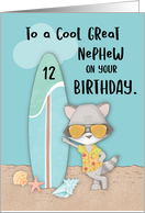 Age 12 Great Nephew Birthday Beach Funny Cool Raccoon in Sunglasses card