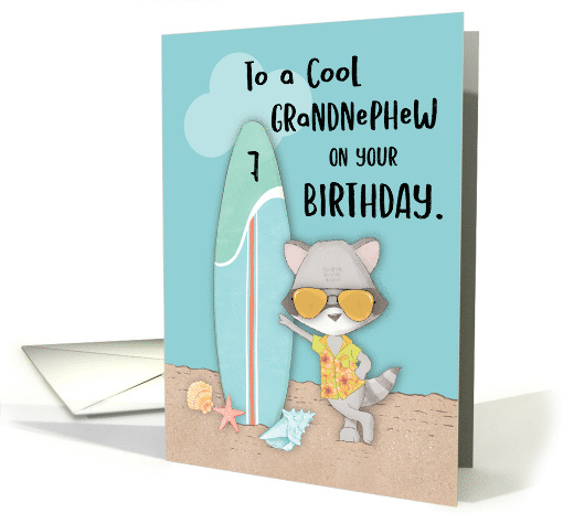 Age 7 Grandnephew Birthday Beach Funny Cool Raccoon in Sunglasses card