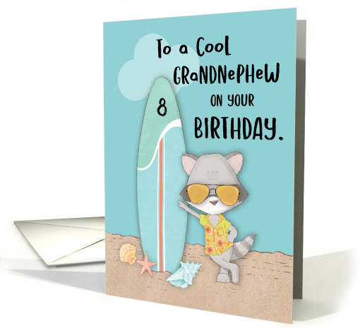 Age 8 Grandnephew Birthday Beach Funny Cool Raccoon in Sunglasses card