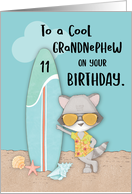 Age 11 Grandnephew Birthday Beach Funny Cool Raccoon in Sunglasses card