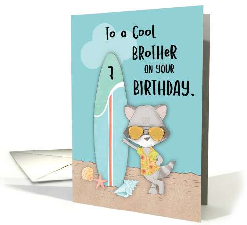 Age 7 Brother Birthday Beach Funny Cool Raccoon in Sunglasses card