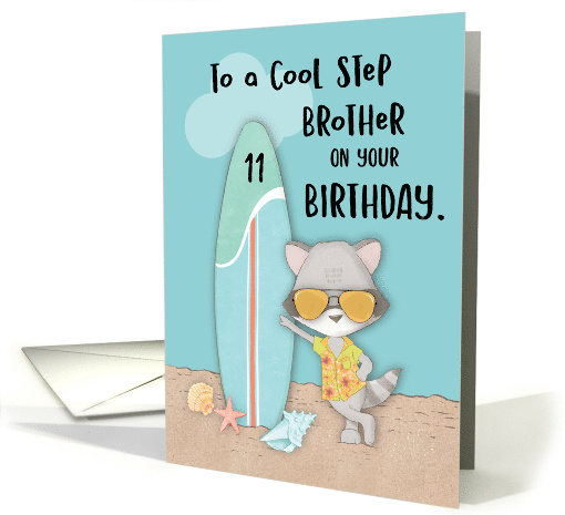 Age 11 Step Brother Birthday Beach Funny Cool Raccoon in... (1692542)