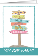 Yay for Vacay Sign and Have Fun on Vacation Bon Voyage card