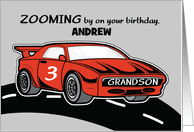 Grandson Custom Name Birthday Age 3 Red Sports Car card