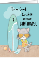 Age 7 Cousin Birthday Beach Funny Cool Raccoon in Sunglasses card