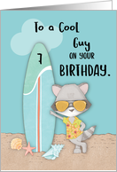 Age 7 Guy Birthday Beach Funny Cool Raccoon in Sunglasses card