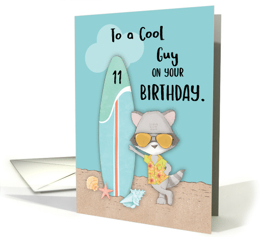 Age 11 Guy Birthday Beach Funny Cool Raccoon in Sunglasses card