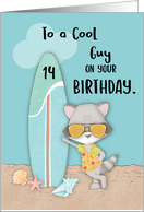 Age 14 Guy Birthday Beach Funny Cool Raccoon in Sunglasses card