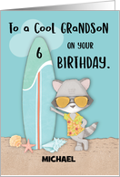 Custom Name Age 6 Grandson Birthday Beach Funny Cool Raccoon card