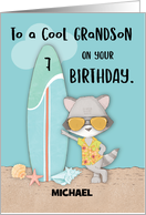 Custom Name Age 7 Grandson Birthday Beach Funny Cool Raccoon card