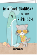 Custom Name Age 9 Grandson Birthday Beach Funny Cool Raccoon card