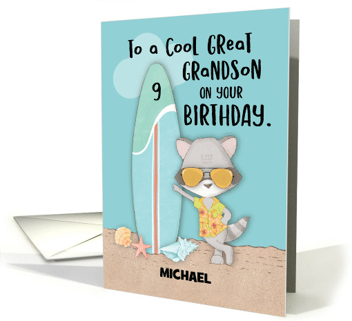 Custom Name Age 9 Great Grandson Birthday Beach Funny... (1694752)
