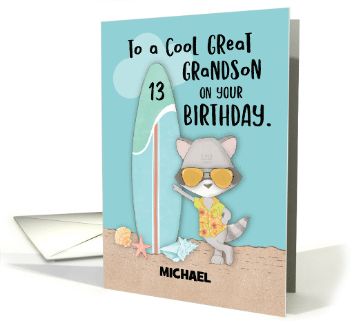 Custom Name Age 13 Great Grandson Birthday Beach Funny... (1694886)