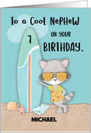 Custom Name Age 7 Nephew Birthday Beach Funny Cool Raccoon card