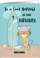 Custom Name Age 9 Nephew Birthday Beach Funny Cool Raccoon card