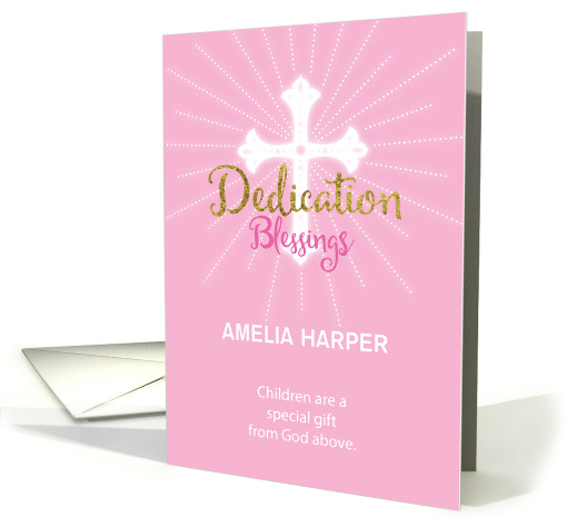 Dedication Blessing Custom Name Girl Pink With Gold Look card