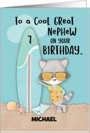 Custom Name Age 7 Great Nephew Birthday Beach Funny Cool Raccoon card