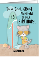 Custom Name Age 13 Great Nephew Birthday Beach Funny Cool Raccoon card