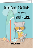 Custom Name Age 7 Brother Birthday Beach Funny Cool Raccoon card