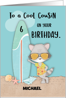 Custom Name Age 6 Cousin Birthday Beach Funny Cool Raccoon Sunglasses card