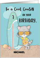 Custom Name Age 7 Cousin Birthday Beach Funny Cool Raccoon Sunglasses card