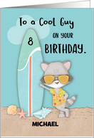 Custom Name Age 8 Guy Birthday Beach Funny Cool Raccoon in Sunglasses card