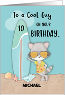 Custom Name Age 10 Guy Birthday Beach Funny Cool Raccoon in Sunglasses card