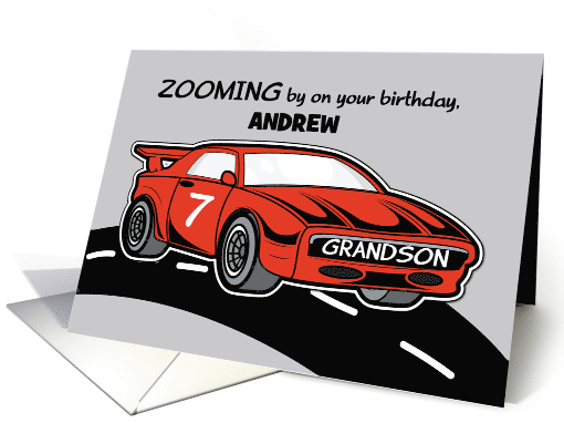 Grandson Custom Name Birthday Age 7 Red Sports Car card (1697464)