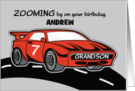 Grandson Custom Name Birthday Age 7 Red Sports Car card