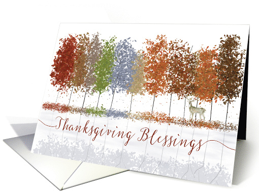 Thanksgiving Religious Blessings Trees and Lone Deer card (1697568)