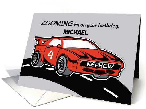 Nephew Custom Name Birthday Age 4 Red Sports Car card (1697716)