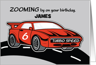 Custom Name Birthday Age 6 Red Sports Car card
