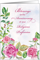 Nun 1st Anniversary of Religious Profession Pink Watercolor Roses card