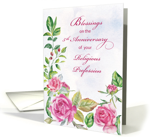 Nun 5th Anniversary of Religious Profession Pink Watercolor Roses card