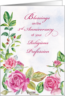 Nun 5th Anniversary of Religious Profession Pink Watercolor Roses card