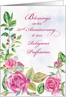 Nun 25th Anniversary of Religious Profession Pink Watercolor Roses card