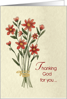 Thank God for You Red Flower Bouquet with Natural Paper Background card