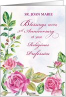 Nun Custom Name 5th Anniversary of Religious Profession Pink Roses card