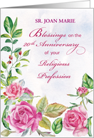 Nun Custom Name 20th Anniversary of Religious Profession Pink Roses card