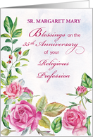 Nun Custom Name 35th Anniversary of Religious Profession Pink Roses card