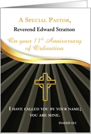 Custom Name Pastor 13 Year Ordination Anniversary Black Gold Look card