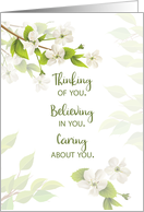 Thinking of You Caring Soft White Blossoms with Green Leaves card