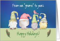 Funny Gnomes From Our Home Holiday Greetings with Cardinal Bird card