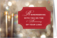 First Anniversary In Remembrance for Bereaved Christmas Candles card