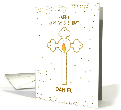 Baptism Birthday Custom Name Gold Looking Cross card (1707902)