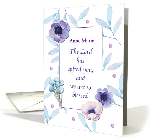 Customizable Name Thank You Ministry Blue Flowers card (1707920)
